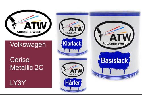 Volkswagen, Cerise Metallic 2C, LY3Y: 1L Lackdose + 1L Klarlack + 500ml Härter - Set, von ATW Autoteile West.